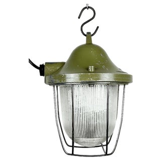 Green Industrial Bunker Light from Polam Gdansk, 1970s For Sale
