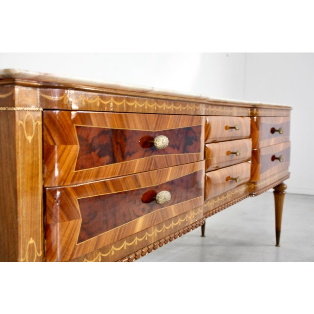 Italian Walnut Carrara Marble and Brass Sideboard from Cantu, 1960s For Sale - Image 6 of 12