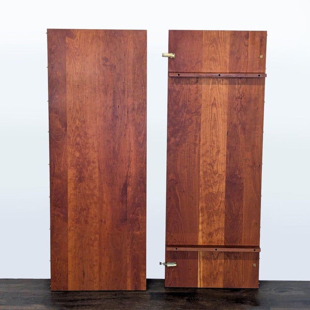 Thos Moser Cherry Wood 9-Piece Extendable Dining Set With Black Leather Seats For Sale In San Francisco - Image 6 of 9