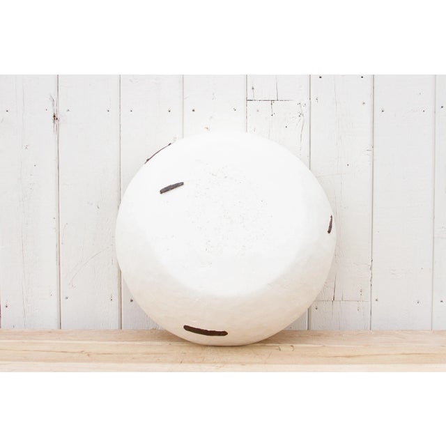 Wood Large Metal Strap White Bowl For Sale - Image 7 of 9