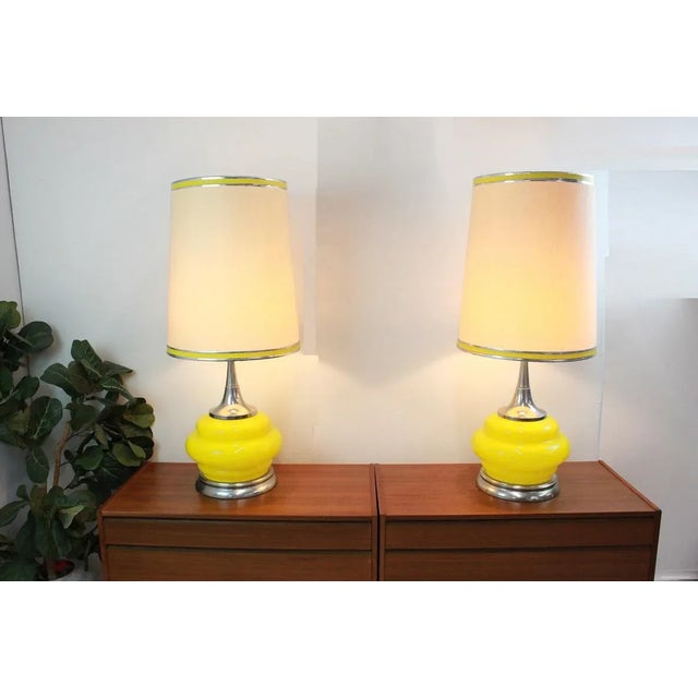 Pair of 1970's Lamps Yellow Glass and Chrome For Sale - Image 11 of 11