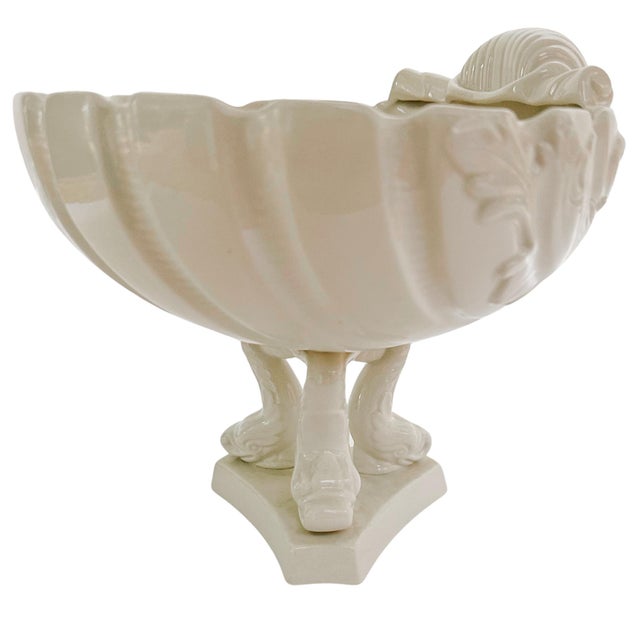 Ceramic Mid 20th Century Italian Whiteware Shell & Dolphin Pedestal Centerpiece Bowl For Sale - Image 7 of 10