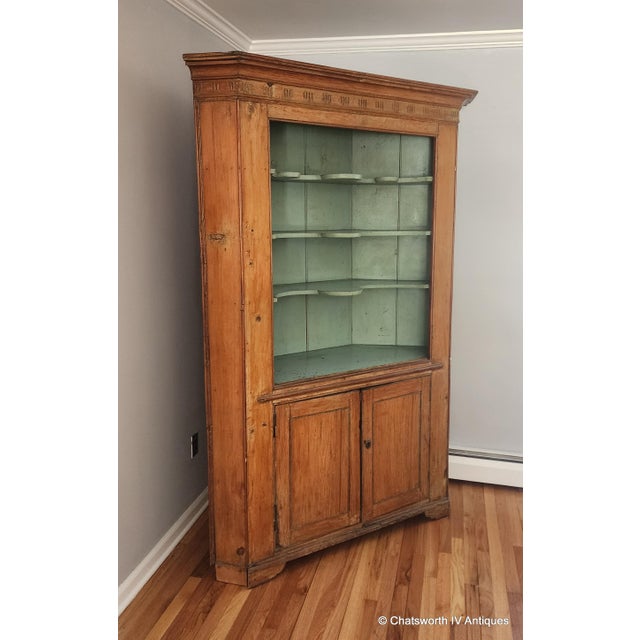 Antique Mid 19th Century Painted & Washed American Pine Primitive Corner Cabinet Cupboard, C1850 For Sale - Image 4 of 18