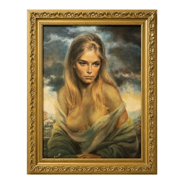 Vintage Girl of Valdarno by Vinciata on Canvas Gold Frame Mid Century Art Print For Sale
