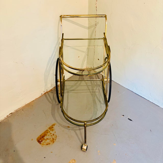 Vintage Hollywood Regency Brass & Glass Two-Tier Bar Cart For Sale - Image 4 of 12