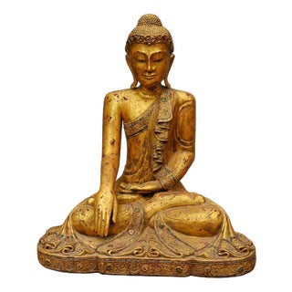 Thai Carved Gilt Wood Buddha Figure with Lotus Pose For Sale