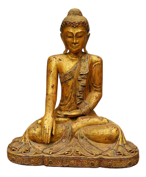Thai Carved Gilt Wood Buddha Figure with Lotus Pose