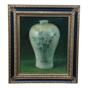 20th Century Chinoiserie Vase With Plum Branches Oil Painting on Canvas Framed