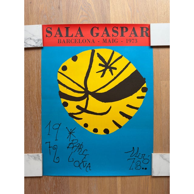 Elevate your space with this striking vintage exhibition poster featuring Joan Miró, created for Sala Gaspar in Barcelona...