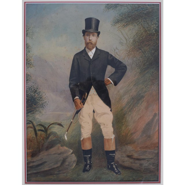 Traditional Antique Watercolour of Gentleman in Riding Outfit For Sale - Image 3 of 5