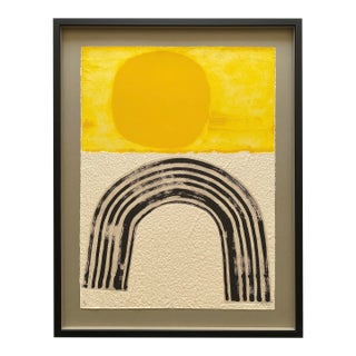 Raoul Lazar Vintage 1974 French Mid Century Modernist " Arc Jaune " Limited Edition Framed Signed Fine Art Embossed Aquatint Etching Print For Sale