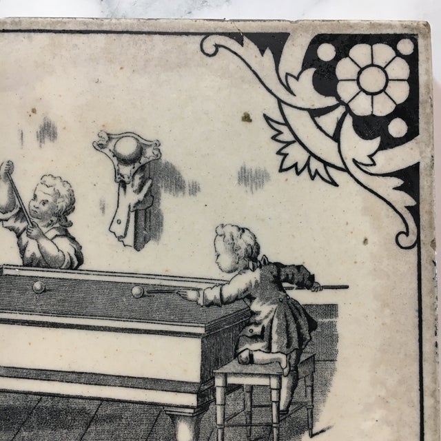 19th Century Minton, Hollins and Company Tile Series: Regency Children's Games "Snooker" For Sale - Image 5 of 9