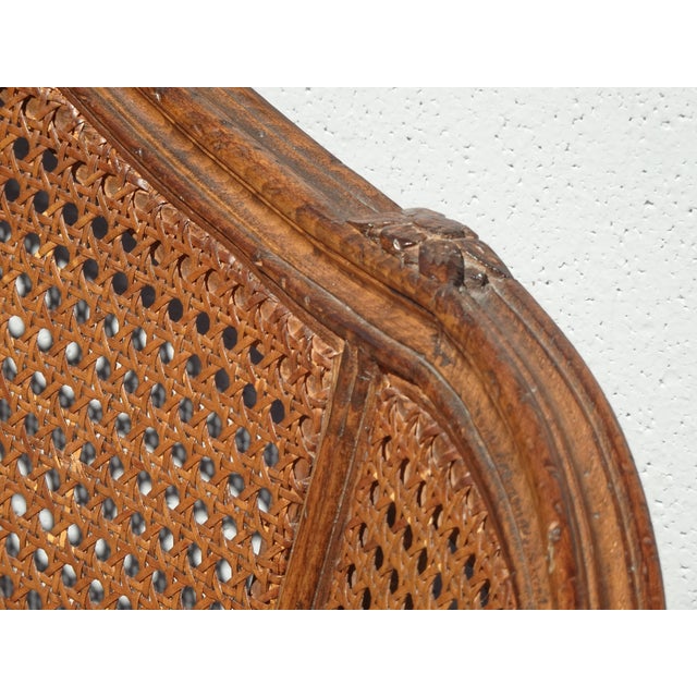 Orange Antique French Louis XV Style Cane Settee Loveseat W Down & Orange Floral Fabric For Sale - Image 8 of 17