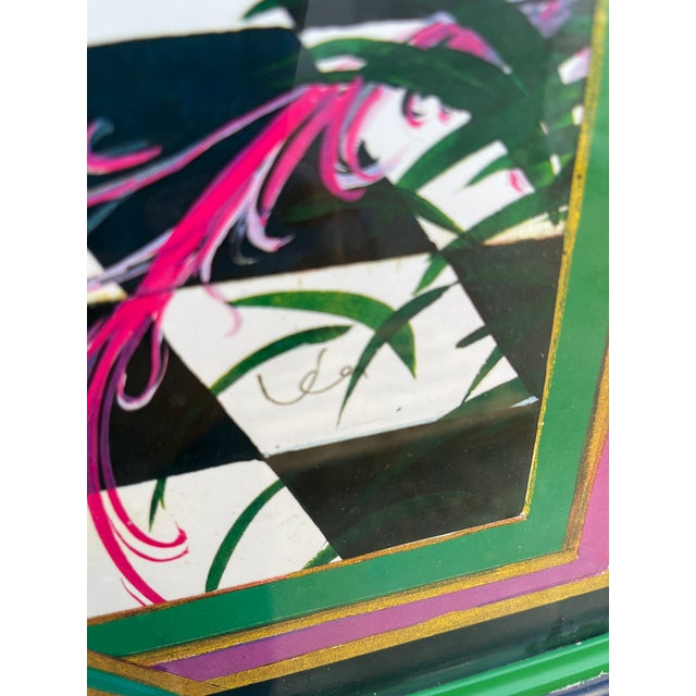 1980s ArtDeco Revival Fashion Illustration Print Framed and Signed by the Artist For Sale - Image 10 of 18