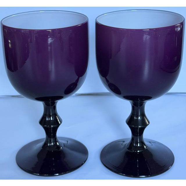1980s Carlo Moretti Style Amethyst White Cased Goblets - A Pair For Sale - Image 5 of 5