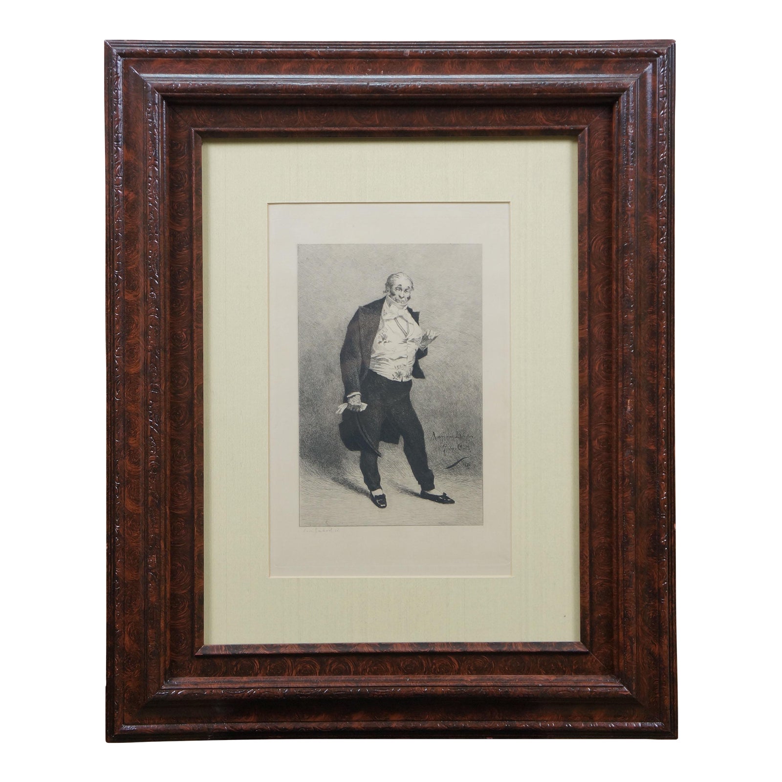 1883 French Antique Etching Self Portrait of Lhéritier Georges Cain ...