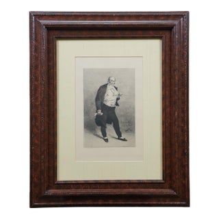 1883 French Antique Etching Self Portrait of Lhéritier Georges Cain Burled Frame For Sale