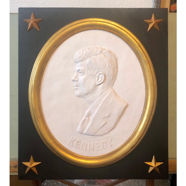 American Early 20th Century David Adickes, Texas Artist David Pryor Adickes John F Kennedy Bas Relief Painted Sculpture For Sale - Image 3 of 11