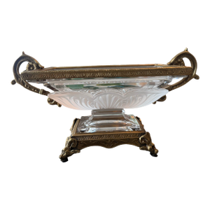 Vintage French-Style Frosted Crystal & Brass Footed Centerpiece Bowl – Disassembles for Transport