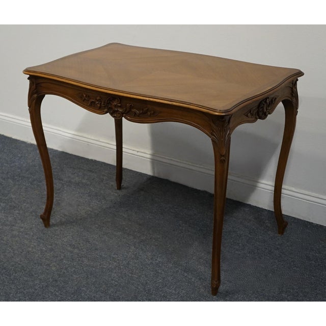 French Provincial Vintage Antique Banded Bookmatched Walnut French Provincial 39" Accent Entryway Table For Sale - Image 3 of 8