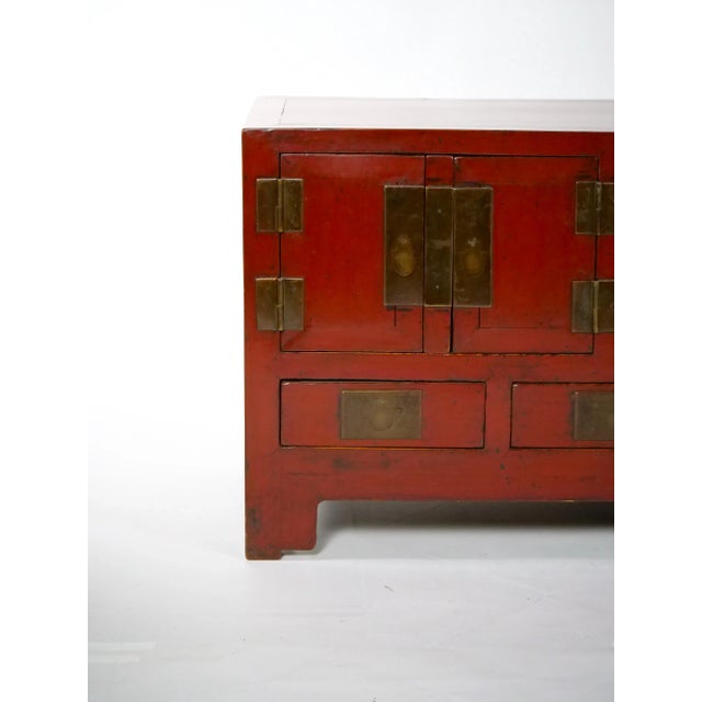 Red Chinese Red-Lacquered Sideboard / Low Center Table / Four Drawers For Sale - Image 8 of 13