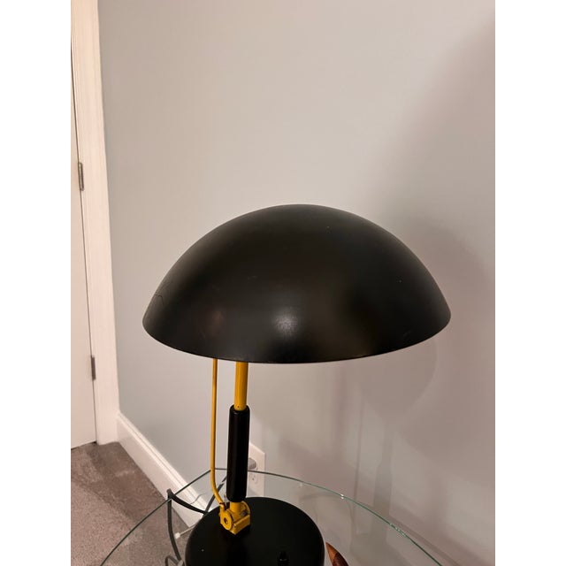 Black 1930s Karl Träbert Designed Black and Yellow Dome Metal Desk Lamp, Vintage Bauhaus For Sale - Image 8 of 12