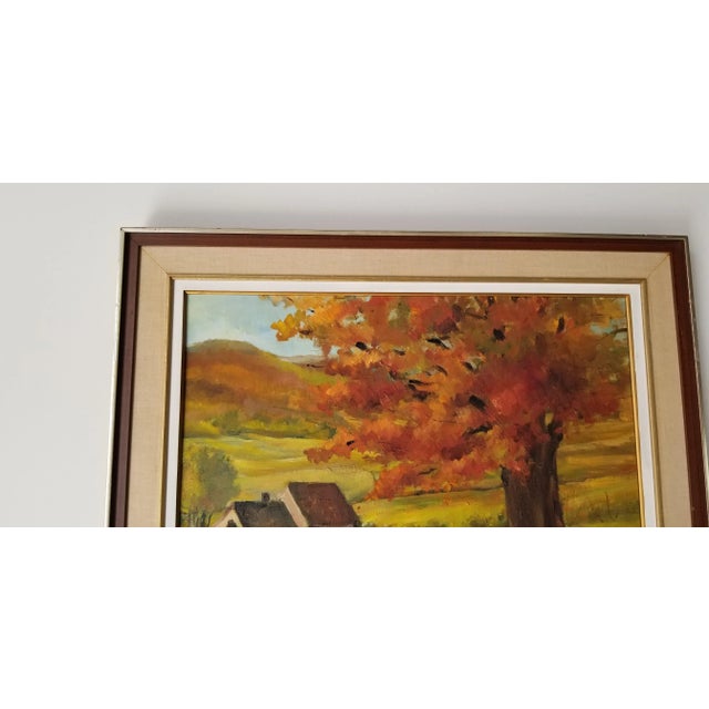 1970s 70's Vintage Rural Homestead Landscape Oil Painting For Sale - Image 5 of 12