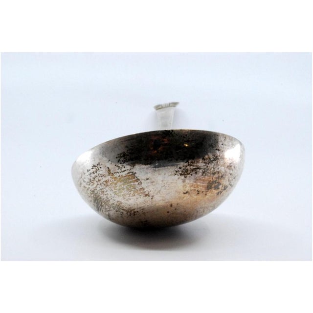 Plain Silver Soup Ladle with Embossed Handle For Sale - Image 4 of 11