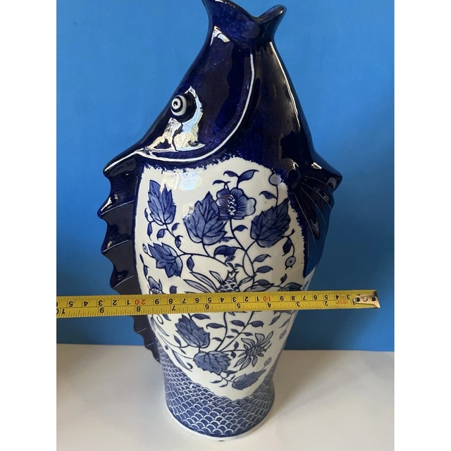 Mid-Century Modern Vintage Chinese Hand Painted Porcelain Fish Vase For Sale - Image 3 of 6