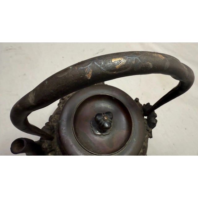 Silver Rare Antique 1800's Japanese Meiji Tetsubin Seijudo Iron Tea Pot Kettle W/ Cover For Sale - Image 8 of 17