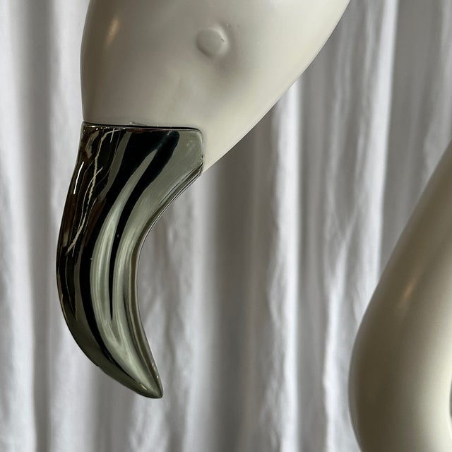 Silver Vintage Pearl White and Silver Plastic Flamingo Sculpture, 1970s For Sale - Image 8 of 18