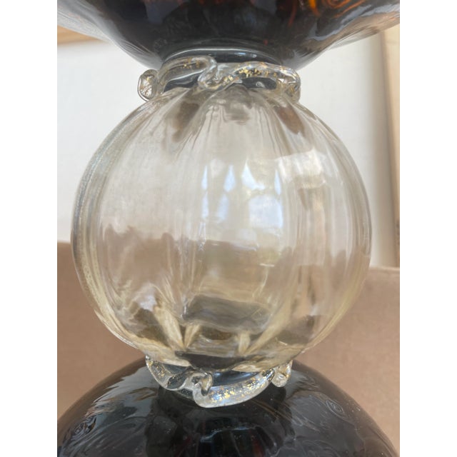 Large Collectible, Hand-Blown Amber-Colored Murano Art Glass Vase With Green and Purple Murrine by Master Glassblower Adriano Dalla Valentina For Sale - Image 12 of 18