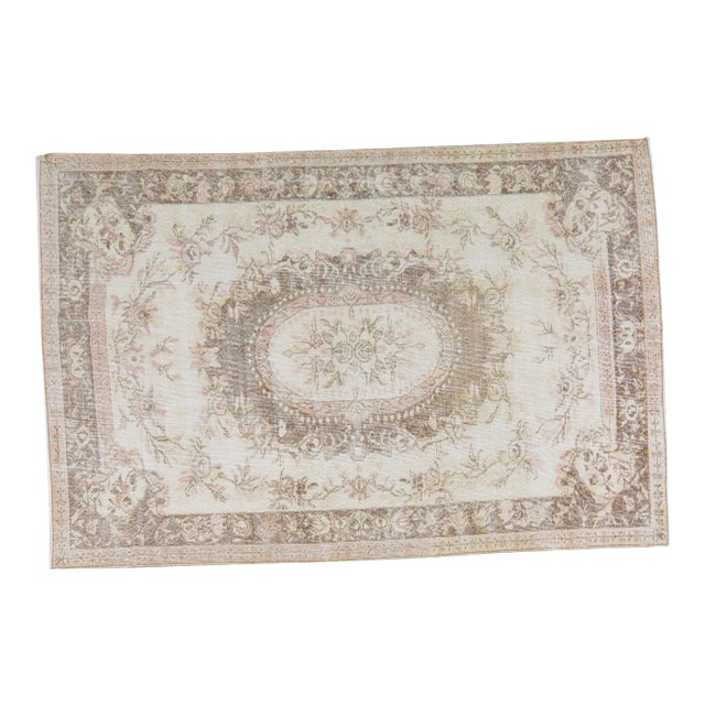 Vintage Turkish Hand Knotted Whitewash Organic Wool Fine Weave Rug,5'10"X9' For Sale