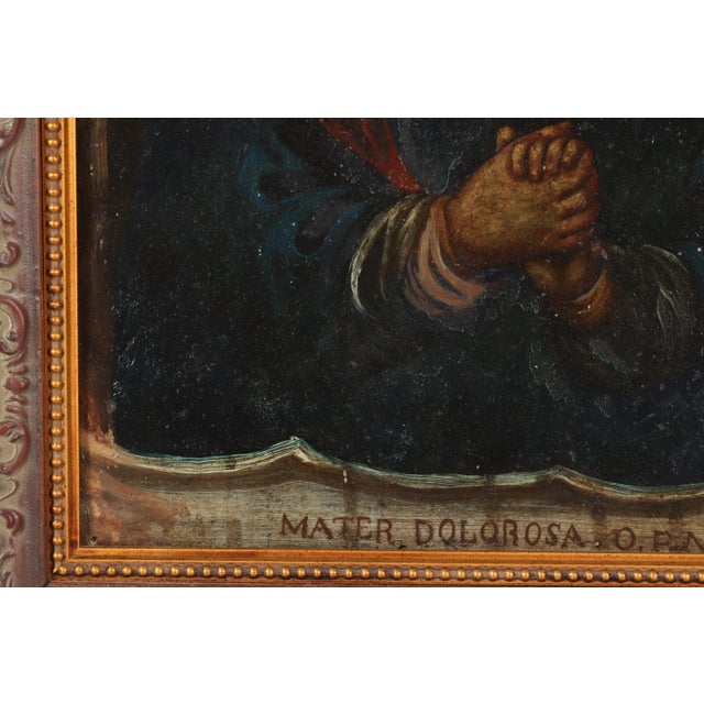 Paint Mater Dolorosa, Oil on Metal With Silver Applique Resplendor and Dagger, 19th Century For Sale - Image 7 of 11