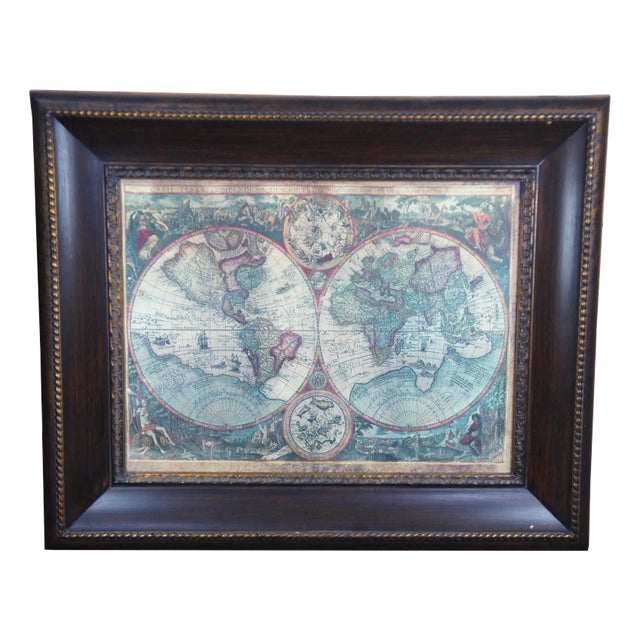 Johannes Baptista Vrients Old World Map Double Hemisphere Canvas Print Framed For Sale