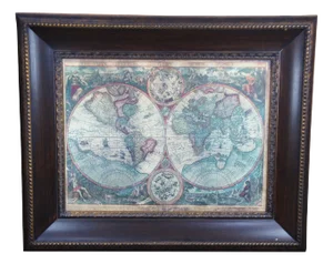 Johannes Baptista Vrients Old World Map Double Hemisphere Canvas Print Framed