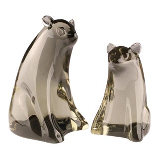 Pair of Signed 1970s Livio Seguso Murano Art Glass Bear Sculptures For Sale