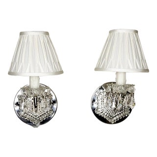 1950s Crystal Sconces With Pleated Shades - a Pair For Sale