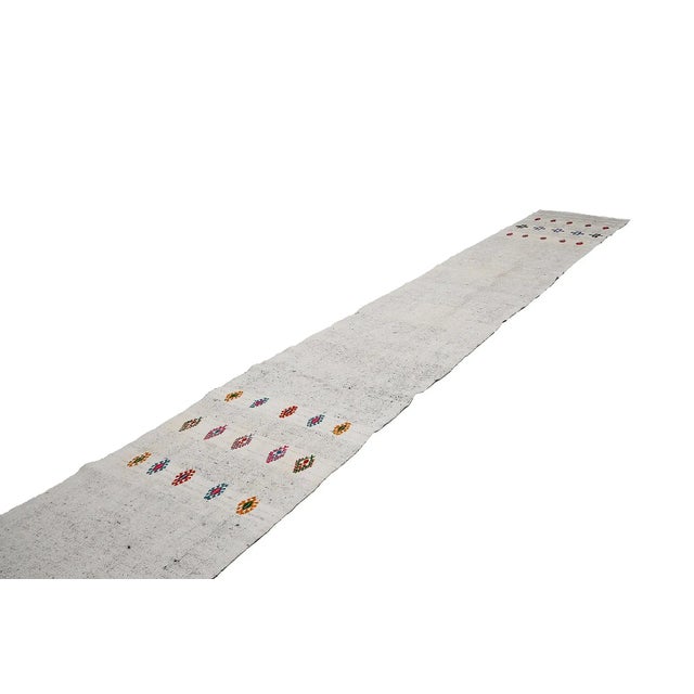 Mid-Century Modern Mid 20th Century Long Vintage Gray Kilim Runner For Sale - Image 3 of 7