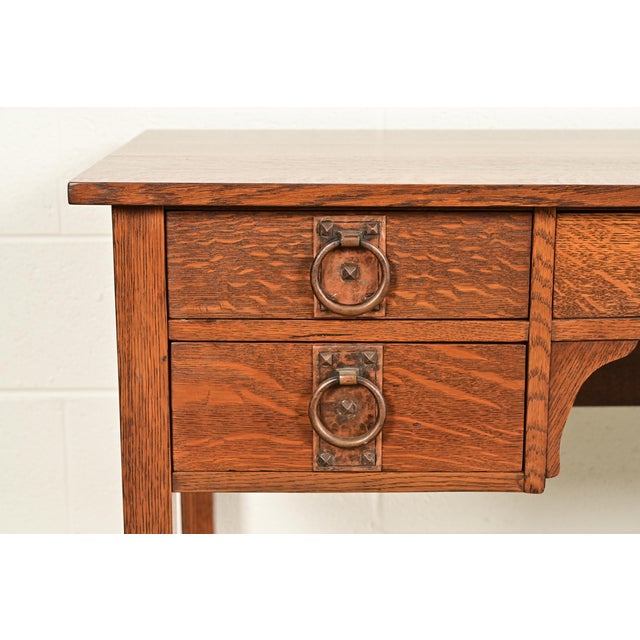 Brown Gustav Stickley Antique Mission Oak Arts & Crafts Writing Desk, Newly Refinished For Sale - Image 8 of 15