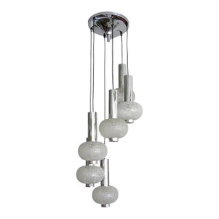 Cascading German Glass & Nickel Chandelier 1970 For Sale