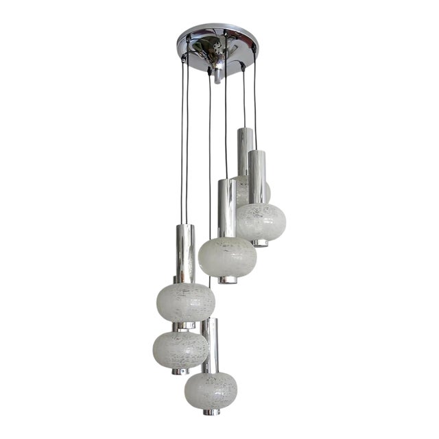 Cascading German Glass & Nickel Chandelier 1970 For Sale