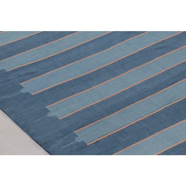 2010s Rug & Kilim’s Indian Oversized Dhurrie Rug in Deep Indigo and Blue Stripes For Sale - Image 5 of 8
