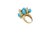 Modern Blue Turquoise Diamonds Golden Spheres Balls Christmas Bells Motif 18k Gold Ring, Size 7 For Sale - Image 3 of 18