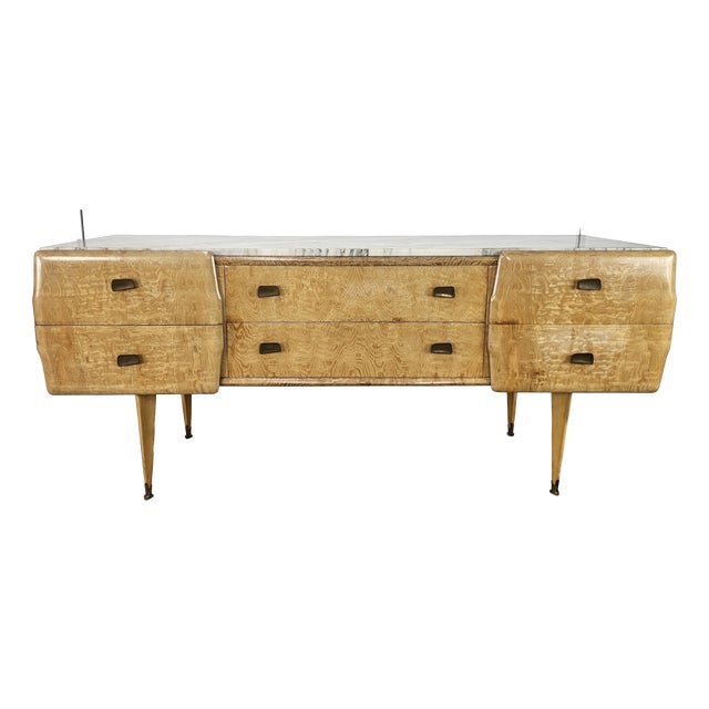 Vintage Maple Chest of Drawers with Marble Top, 1950 For Sale