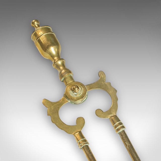 4 Antique Fireside Tools, English, Brass, Fireplace Companion Set, Victorian For Sale - Image 6 of 12