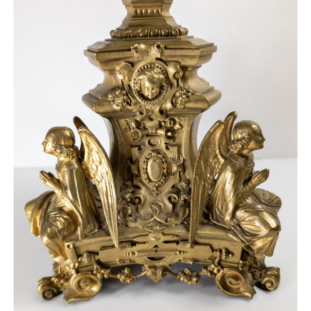 19th Century French Ormolu Gilt Bronze Gothic Revival Candlestick Base For Sale - Image 18 of 18
