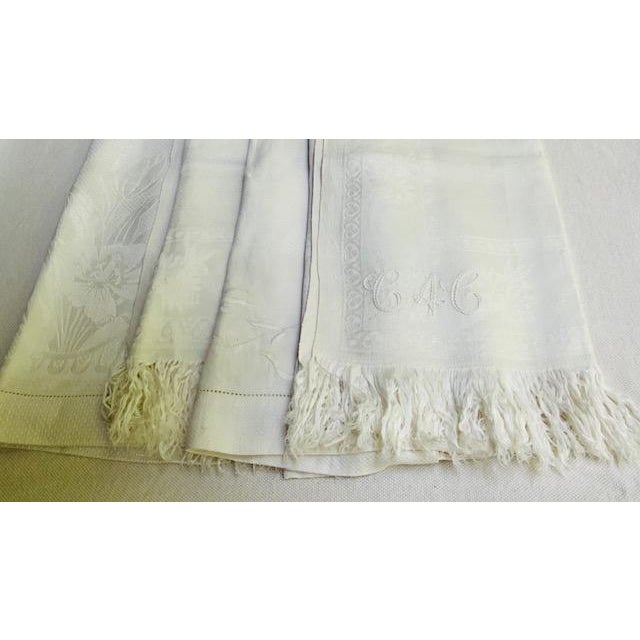 French French Linen Damask Hand Towels, Set of 4, Monogrammed, Antique C. 1900 For Sale - Image 3 of 18