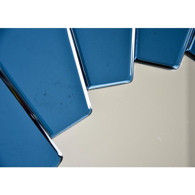 Italian Modernist Round Mirror With Blue Mirrored Edging For Sale In Detroit - Image 6 of 11