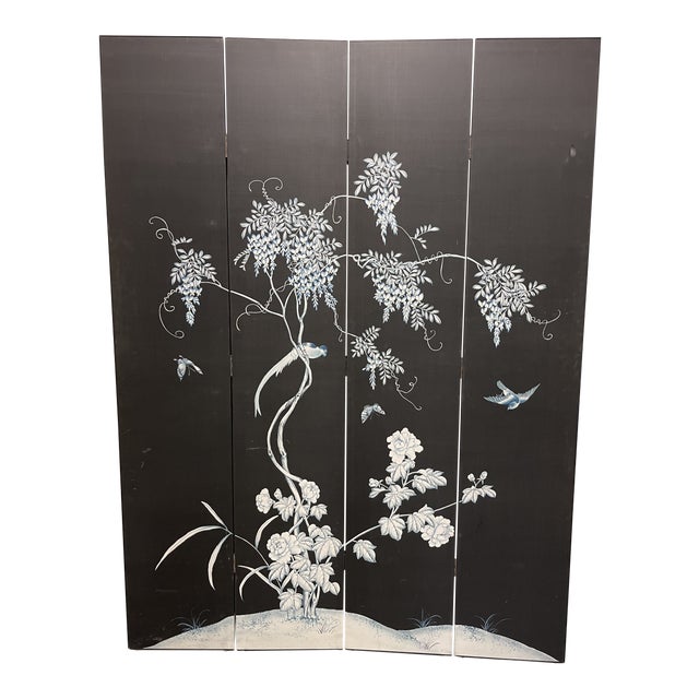Chinoiserie Hand Painted Silk Screen Room Divider Chairish